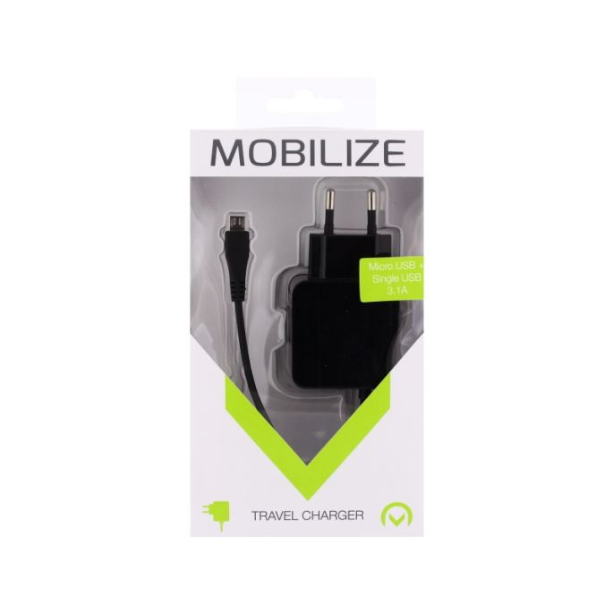 Mobilize Oplader Micro USB + USB 3.1A 15W - Zwart