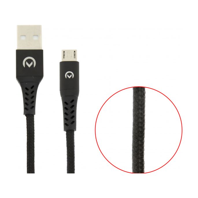 Mobilize Gevlochten Micro USB Kabel 20cm - Zwart