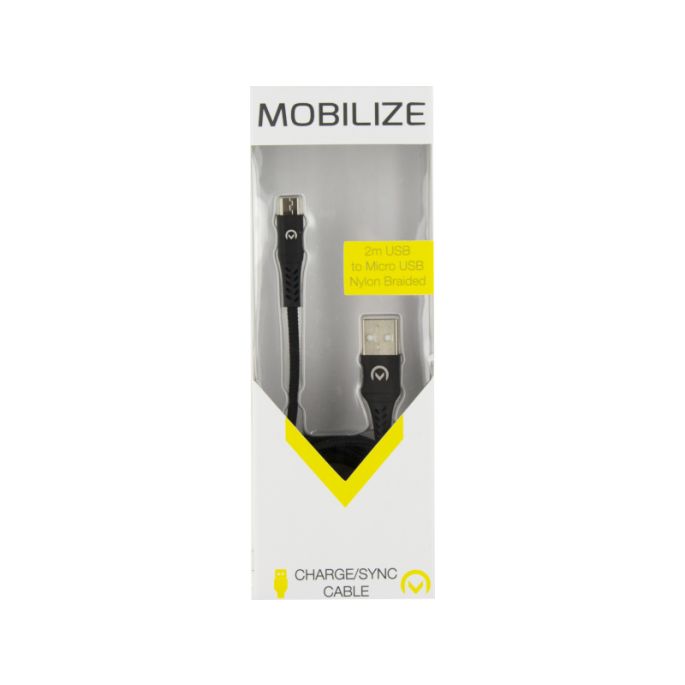 Mobilize Gevlochten Micro USB Kabel 2m - Zwart