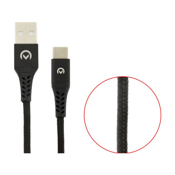 Mobilize Gevlochten USB-C Kabel 20cm - Zwart