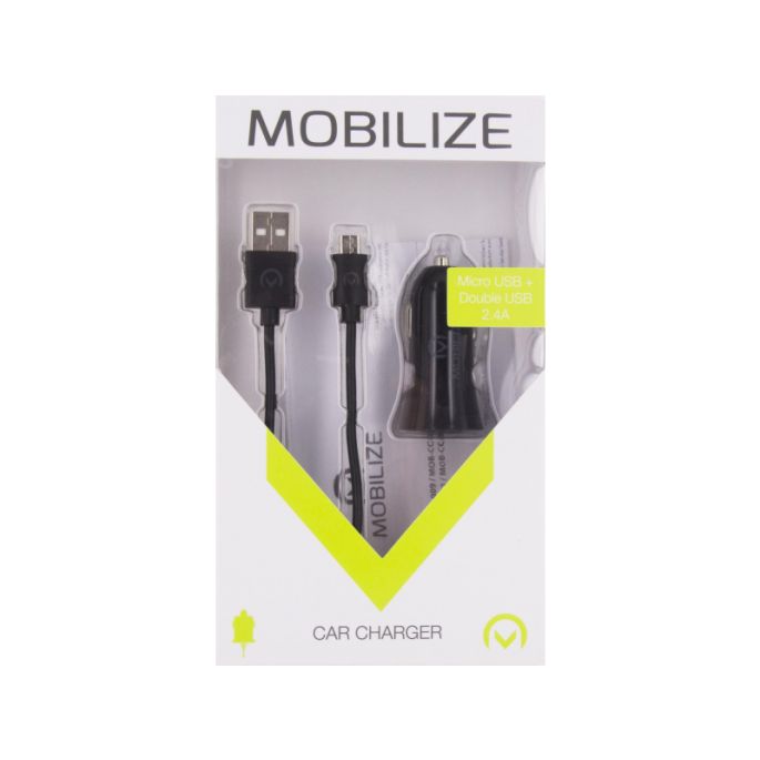 Mobilize Car Charger 2x USB 24W + USB to Micro USB Cable 1m. Black