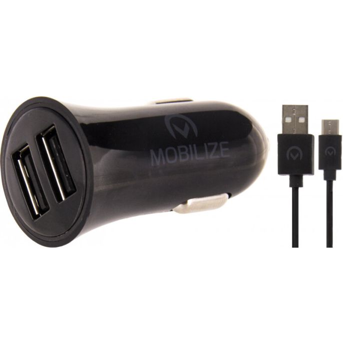 Mobilize Car Charger Dual USB 2.4A 12W + 1m USB-C Cable Black