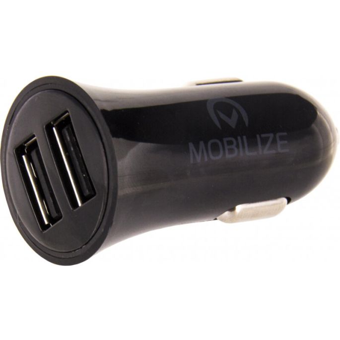 Mobilize Car Charger Dual USB 2.4A 12W + 1m USB-C Cable Black