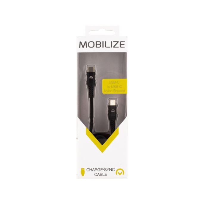 Mobilize Strong Nylon Cable USB-C to USB-C 2m. Black