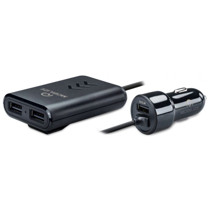 Mobilize Smart Autolader Front and Back Seat 3-Port USB 8.4A 42W - Zwart