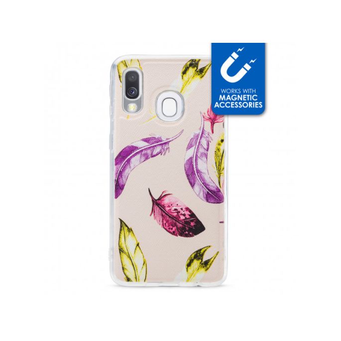 My Style Magneta Case voor Samsung Galaxy A40 - Beige Veren