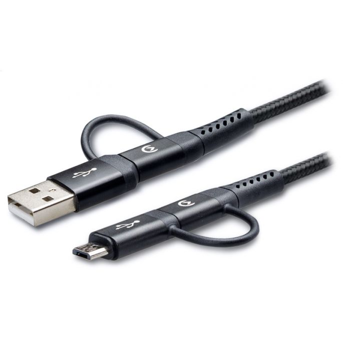 Mobilize Gevlochten 4in1 USB-C/Micro USB Kabel 1.5m - Zwart