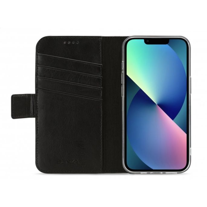 Senza Pure Lederen Wallet Apple iPhone 13 Mini - Zwart