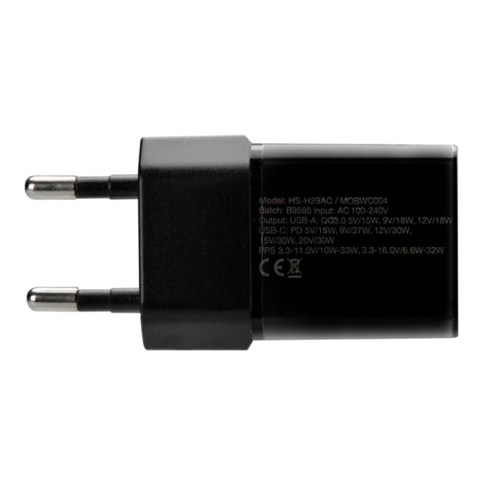 Mobilize USB-C Lader + USB GaN 30W met PD/PPS - Zwart