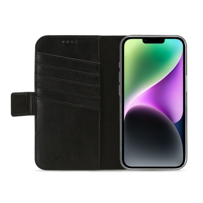 Senza Pure Lederen Wallet Apple iPhone 14 Max - Zwart