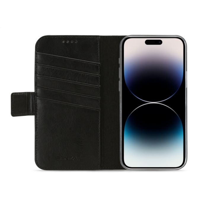 Senza Pure Lederen Wallet Apple iPhone 14 Pro Max - Zwart