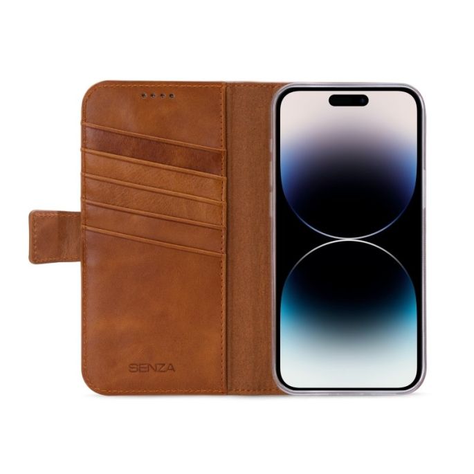 Senza Desire Lederen Wallet Apple iPhone 14 Pro Max - Bruin