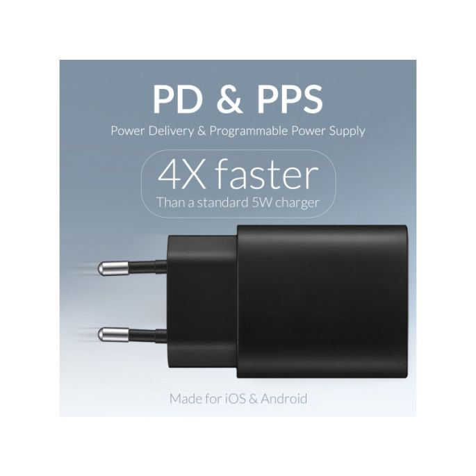Mobilize USB-C Lader + USB 25W met PD/PPS - Zwart