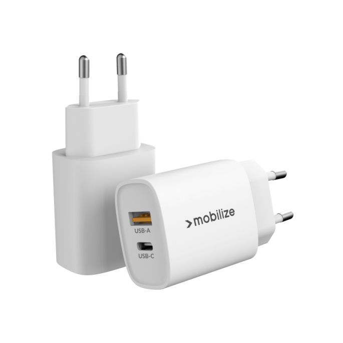 Mobilize USB-C Lader + USB 25W met PD/PPS - Wit