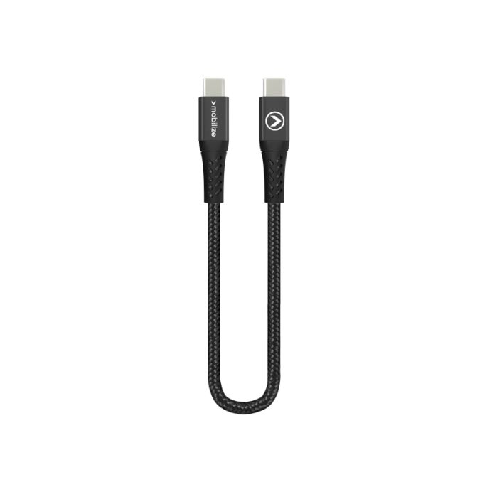 Mobilize Strong Nylon Cable USB-C to USB-C 20cm. 100W Black