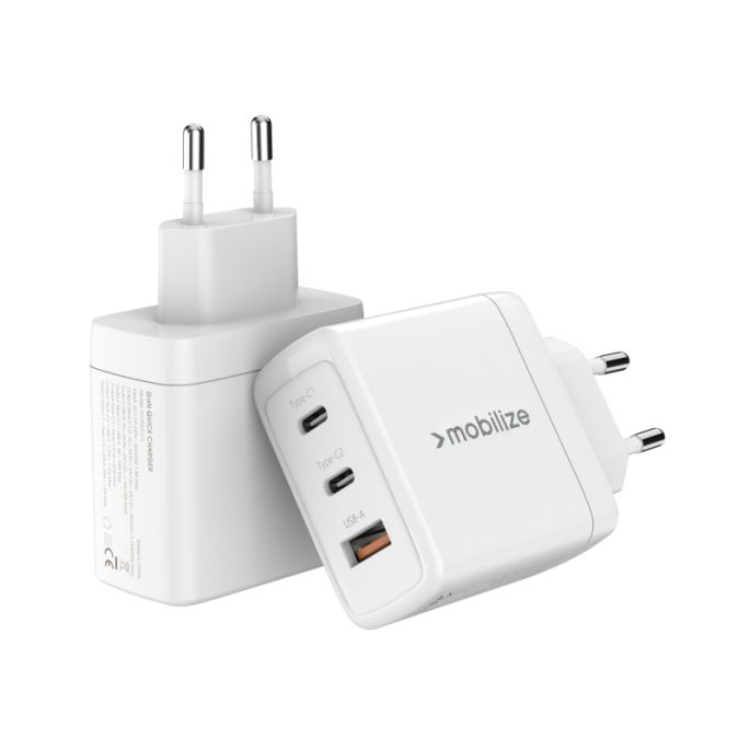 Mobilize Wall Charger 2x USB-C + 1x USB GaN 65W with PD/PPS White