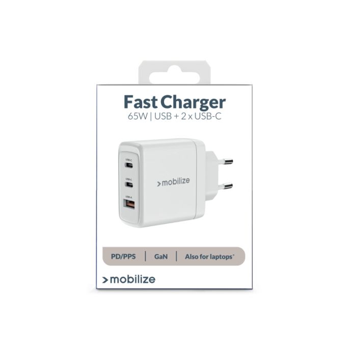 Mobilize Wall Charger 2x USB-C + 1x USB GaN 65W with PD/PPS White