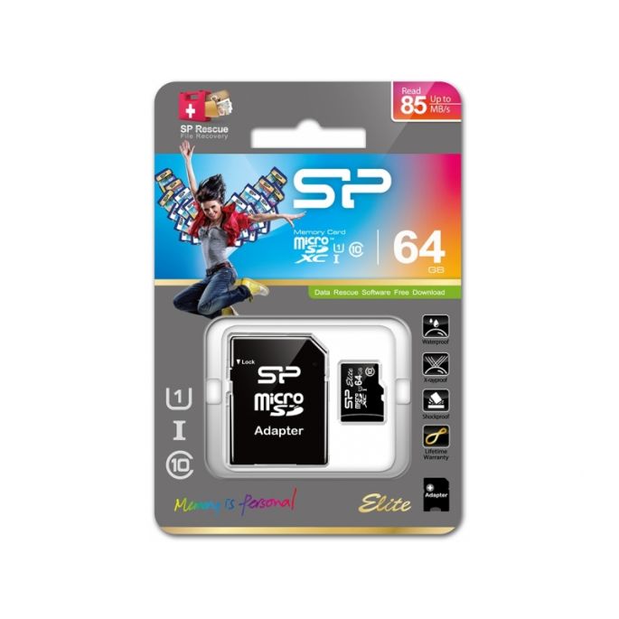 Silicon Power Micro SDHC incl. SD Adapter 64GB UHS-1 Class 10
