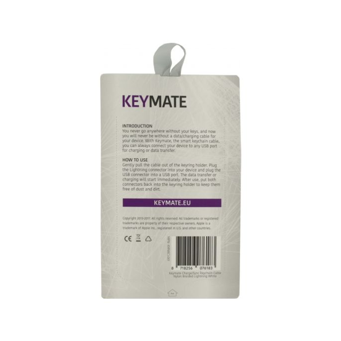KeyMate Charge/Sync Keychain Cable Nylon Braided Lightning White