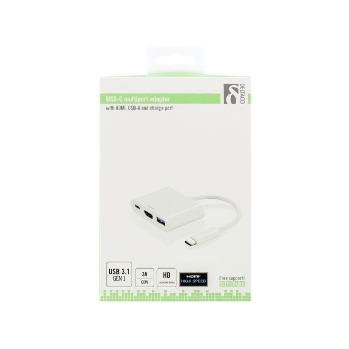 USBC-HDMI3 DELTACO USB-C HDMI AV Adapter White