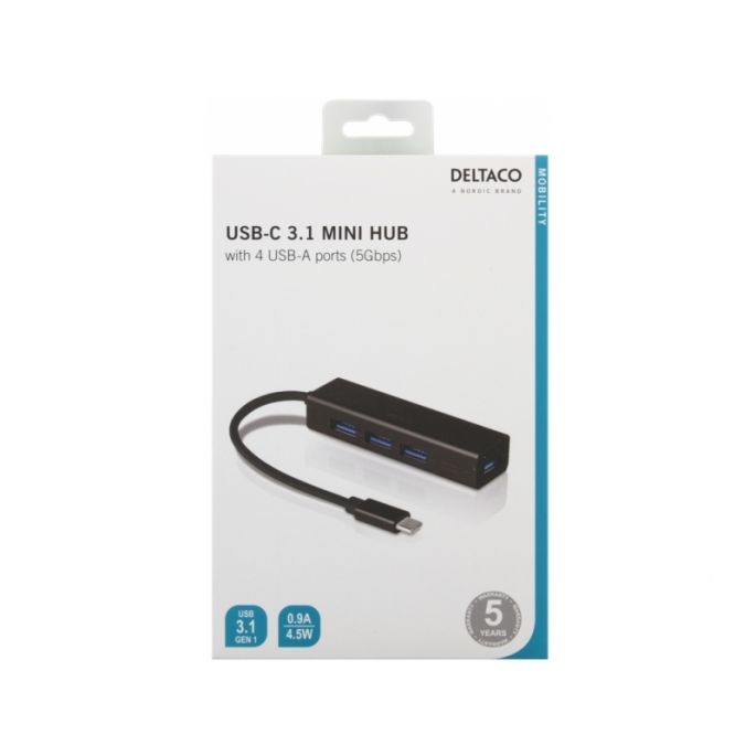 USBC-HUB12 DELTACO USB-C Hub 4-port USB-A Black