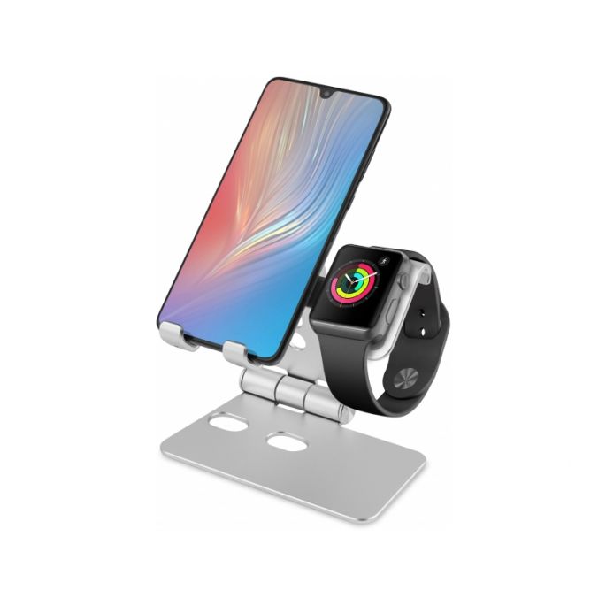 Xccess Foldable Aluminium 2in1 Holder voor Apple iPhone and Watch - Zilver