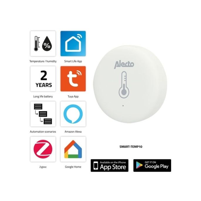 Alecto Smart Zigbee Temperatuur/Luchtvochtigheid Sensor - Wit