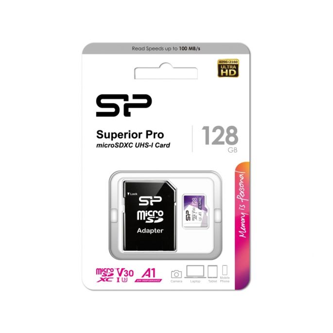Silicon Power Superior Pro Micro SDHC incl. SD Adapter 128GB UHS-1 U3 A1 V30 Class 10 Color