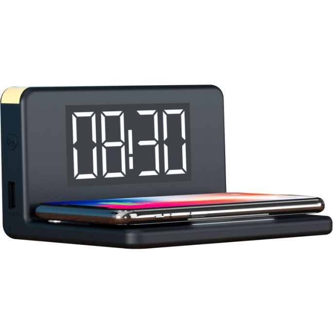RealPower ChargeAIR Clock Wireless Charging Alarm Clock Black