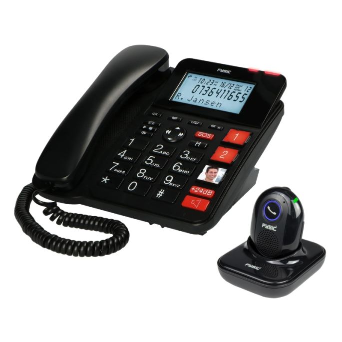 FX3960 Fysic Big Button Huistelefoon + Antwoordapparaat + Draadloze SOS Paniekknop Black