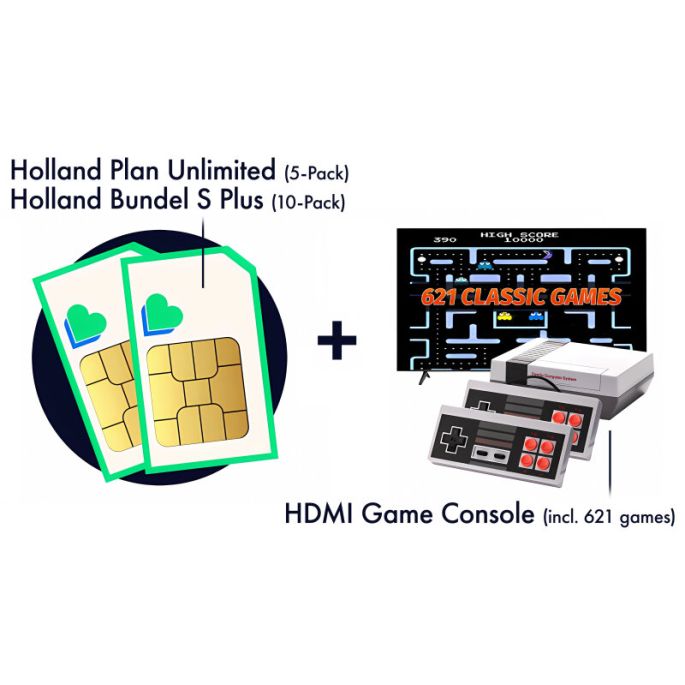 Lycamobile Simpakket + HDMI Game Console incl. 621 games