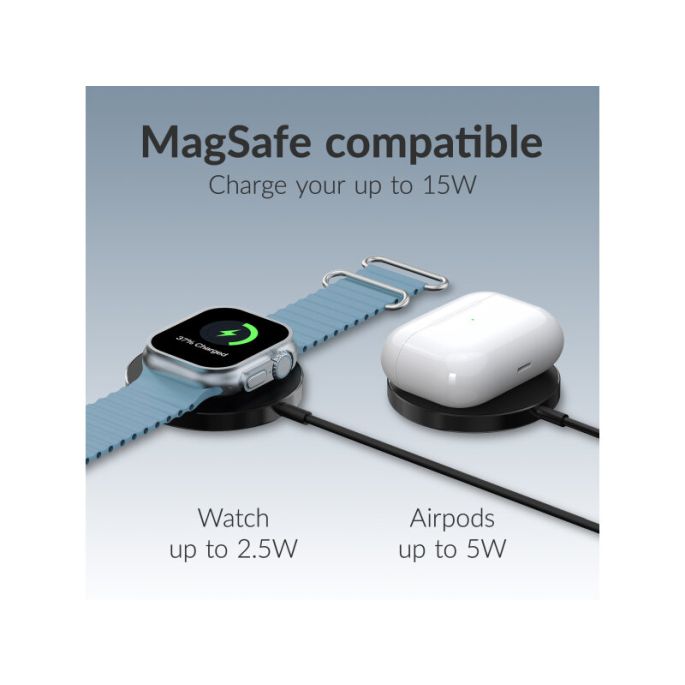 Mobilize 3in1 Magnetic Wireless Charger MagSafe Compatible 15W Black