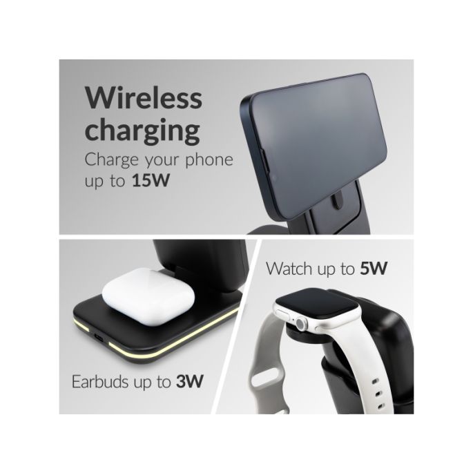 Mobilize 4in1 Wireless Charger Station with Detachable Power Bank Black