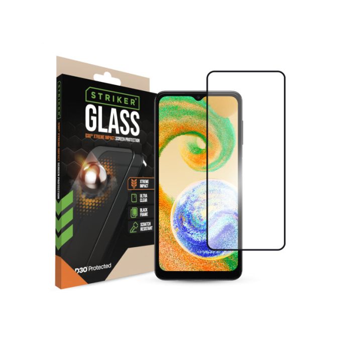 Striker D3O Xtreme Impact Glass Screen Protector - Black Frame - Samsung Galaxy A02s/A03(s)A04(s)/A12/M12/A13(4G/5G)/A23(4G/5G)A32 5G