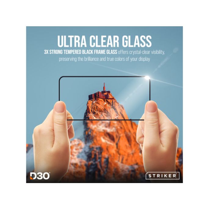 Striker D3O Xtreme Impact Glass Screen Protector - Black Frame - Samsung Galaxy A02s/A03(s)A04(s)/A12/M12/A13(4G/5G)/A23(4G/5G)A32 5G