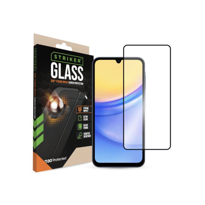 Striker D3O Xtreme Impact Glass Screen Protector - Black Frame - Samsung Galaxy A15 4G/A15 5G