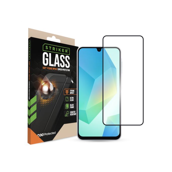 Striker D3O Xtreme Impact Glass Screen Protector - Black Frame - Samsung Galaxy A16 (4G/5G)/A26 5G