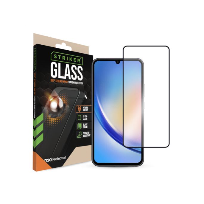 Striker D3O Xtreme Impact Glass Screen Protector - Black Frame - Samsung Galaxy A34 5G