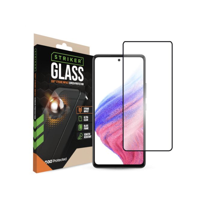 Striker D3O Xtreme Impact Glass Screen Protector - Black Frame - Samsung Galaxy A52/A52s 5G/A53 5G