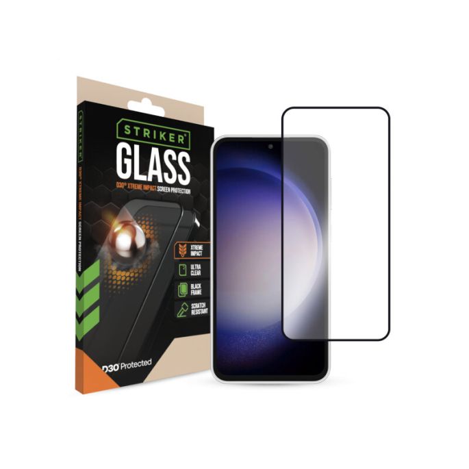 Striker D3O Xtreme Impact Glass Screen Protector - Black Frame - Samsung Galaxy A54 5G/S23 FE 5G