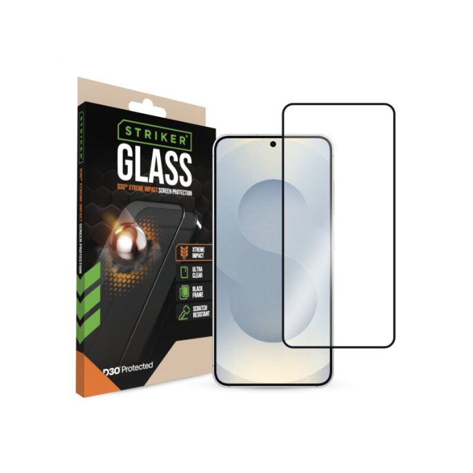 Striker D3O Xtreme Impact Glass Screen Protector - Black Frame - Samsung Galaxy S24 5G/S25 5G