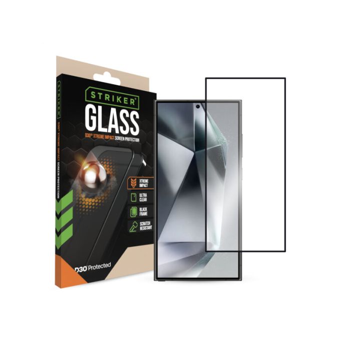 Striker D3O Xtreme Impact Glass Screen Protector - Black Frame - Samsung Galaxy S24 Ultra 5G