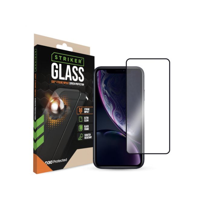 Striker D3O Xtreme Impact Glass Screen Protector - Black Frame - Apple iPhone XR/11