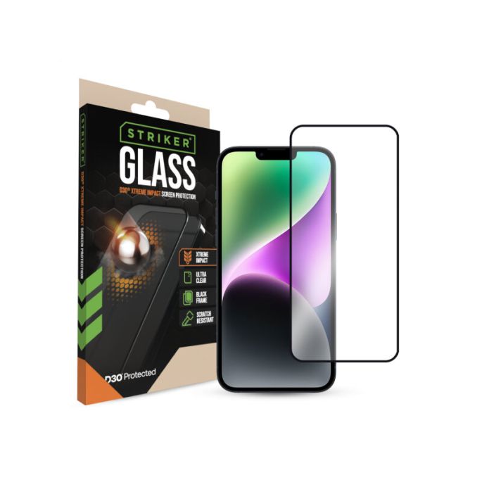 Striker D3O Xtreme Impact Glass Screen Protector - Black Frame - Apple iPhone 13 Pro Max/14 Plus