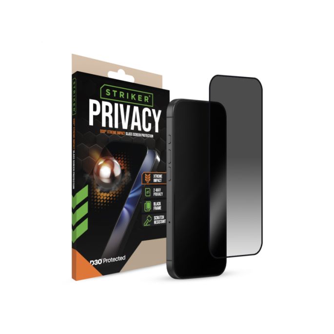 Striker D3O Xtreme Impact Privacy Glass Screen Protector - Black Frame - Apple iPhone 17 Air