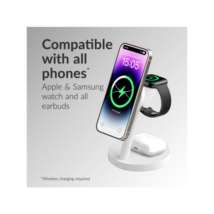 Mobilize 3in1 Charger Station MagSafe Compatible 25W Qi2.2 White