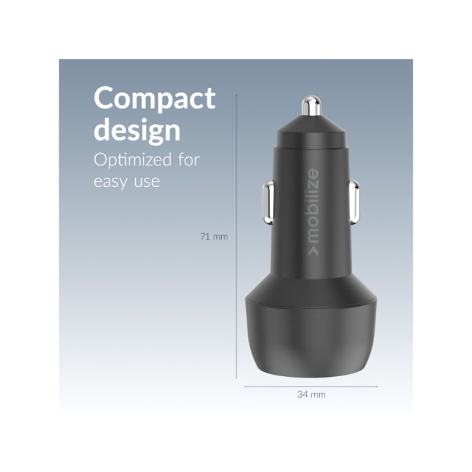 Mobilize Car Charger USB + USB-C 48W with PD/PPS and QC Black