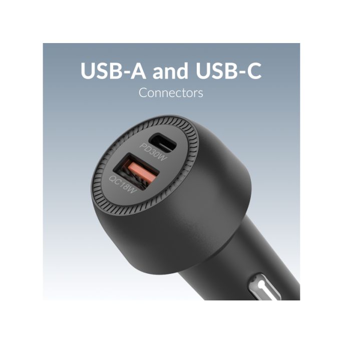 Mobilize Car Charger USB + USB-C 48W with PD/PPS and QC Black