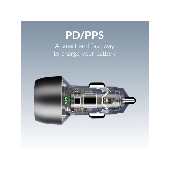 Mobilize Car Charger USB + USB-C 48W with PD/PPS and QC Black