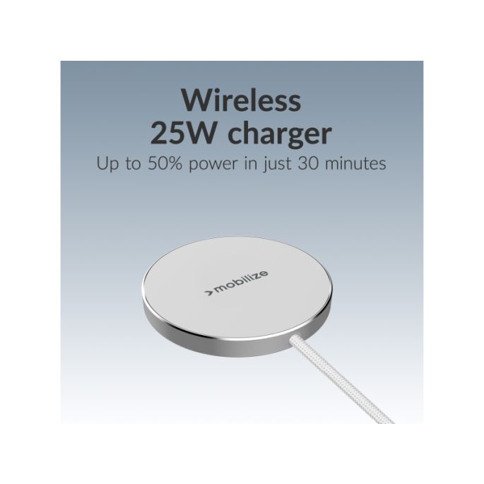 Mobilize Magnetic Wireless Charger Magsafe Compatible 25W Qi2.2 White Aluminium